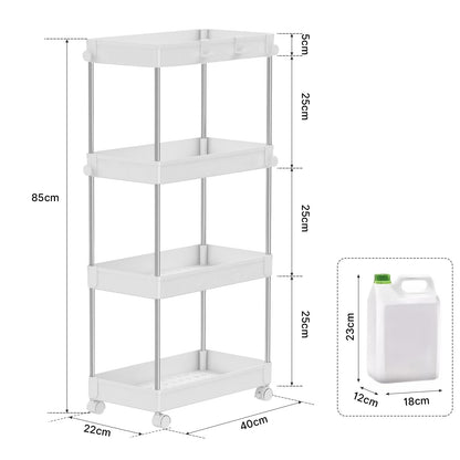 Mondeer Storage Trolley, 4-Tier Storage Rack with Wheels, Multifunctional Suitable for Office Kitchen Bathroom, W22 x D40 x H85cm, White