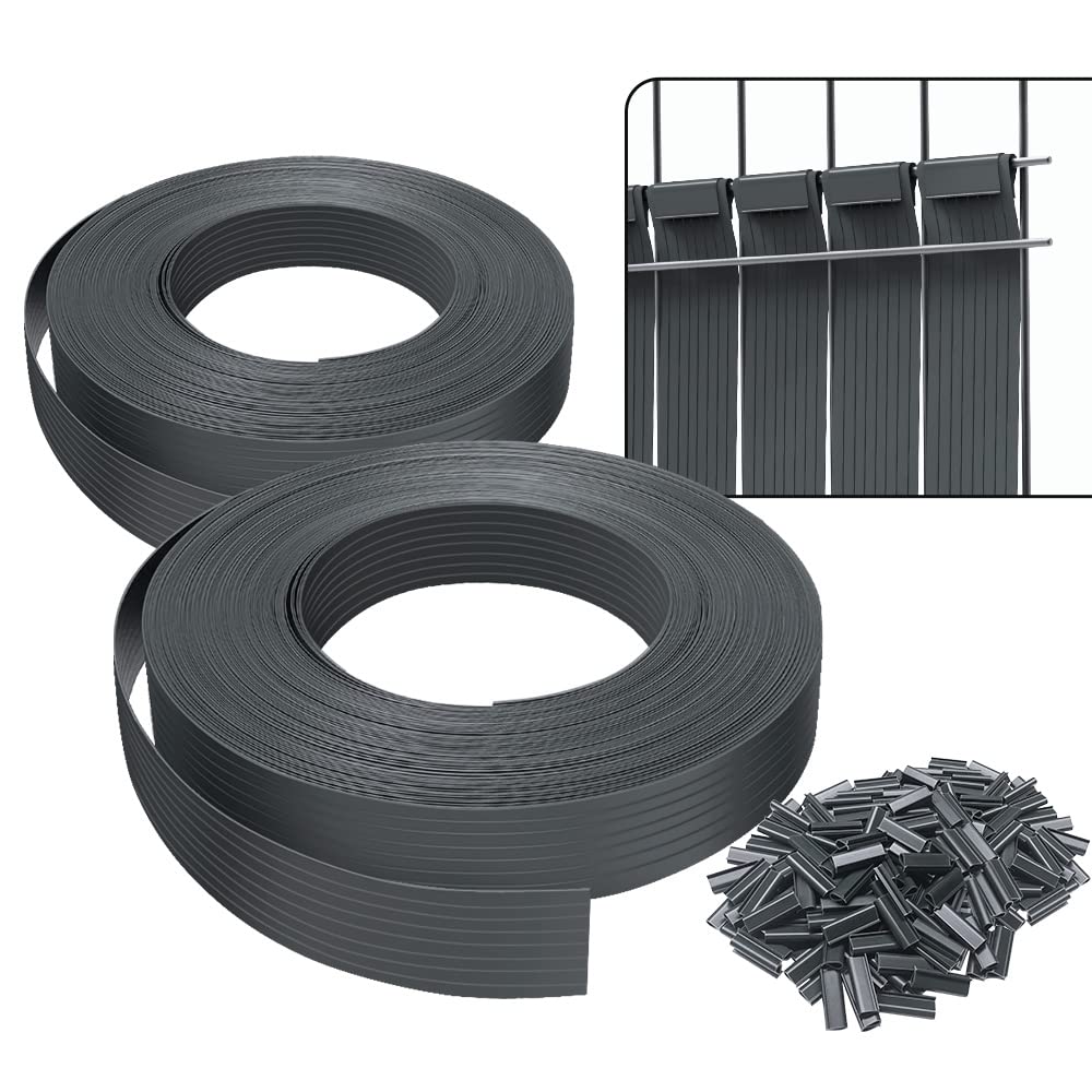 VOUNOT? PVC Privacy Strips Garden Privacy Fence Screen 150m x 4.7cm Double Rod Mats with 300 Clips for Deck, Patio, Balcony, Grey