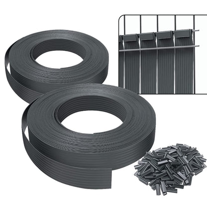 VOUNOT? PVC Privacy Strips Garden Privacy Fence Screen 150m x 4.7cm Double Rod Mats with 300 Clips for Deck, Patio, Balcony, Grey