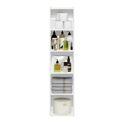 Furinno PASIR Book Shelf, 5-Tier Modern Bookshelf, Open Shelves Bookcase 22.9cm x 30.5cm x 132.1cm, for Living Room, Bedroom, Home Office, Plain White