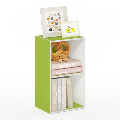 Furinno PASIR Book Shelf, 2-Tier Modern Bookshelf, Open Shelves Bookcase 9 x 12 x 21, for Living Room, Bedroom, Home Office, Green/White