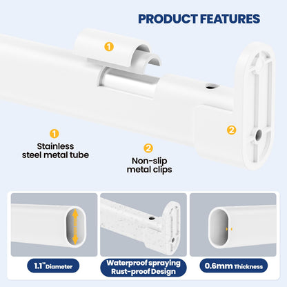 Wardrobe Rail Pole,Clothes Rail 42-101CM Adjustable Stainless Steel(White)