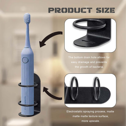 2 Packs Electric Toothbrush Holder, Wall Mounted, Self-Adhesive, Stick On The Wall For Bathroom, Non-Drilling (Black)