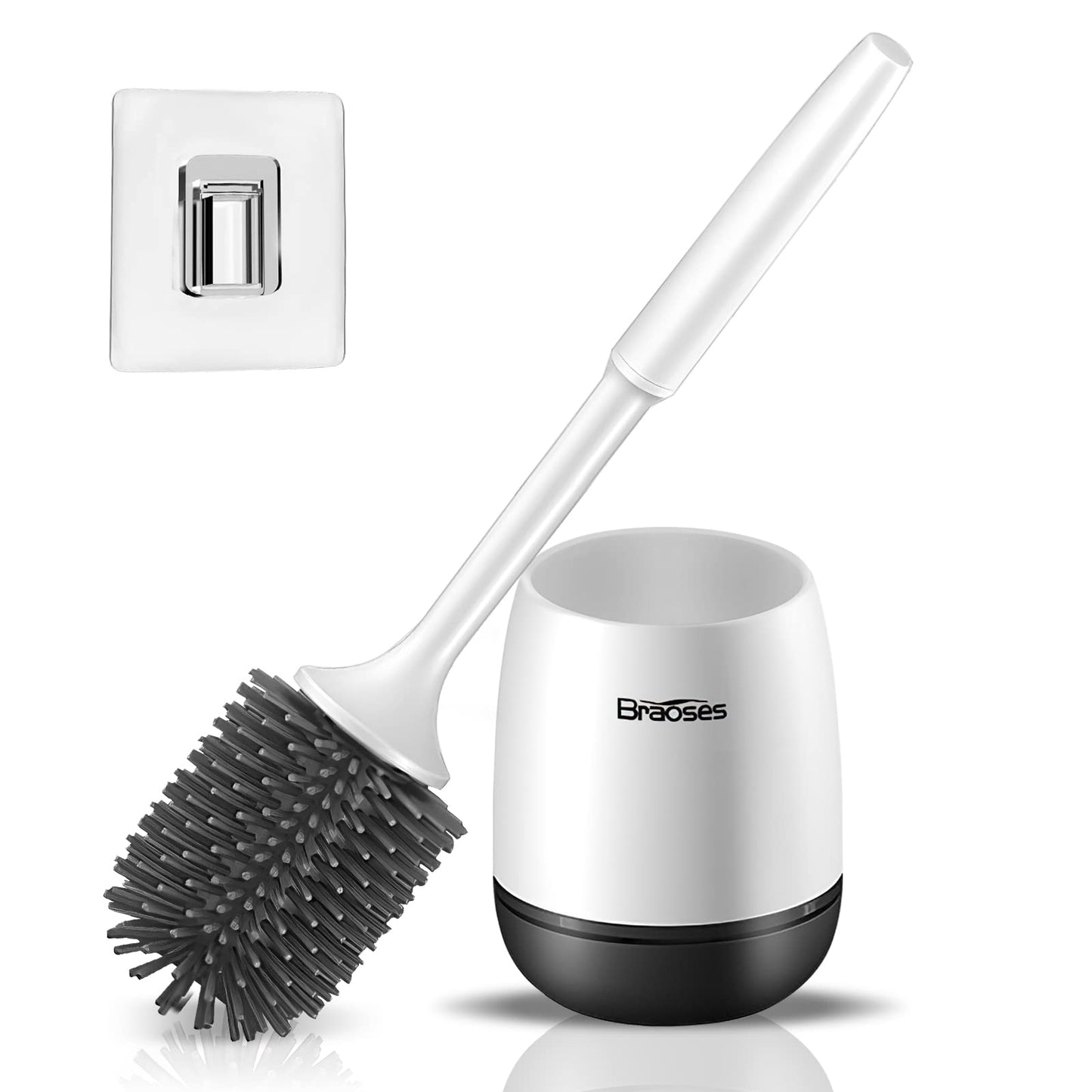 Toilet Brush and Holder Flooring/Wallmounted Braoses Silicone Toilet Brush Holder Set Toilet Cleaning Brush & Quick Drying Holder Kit for Bathroom