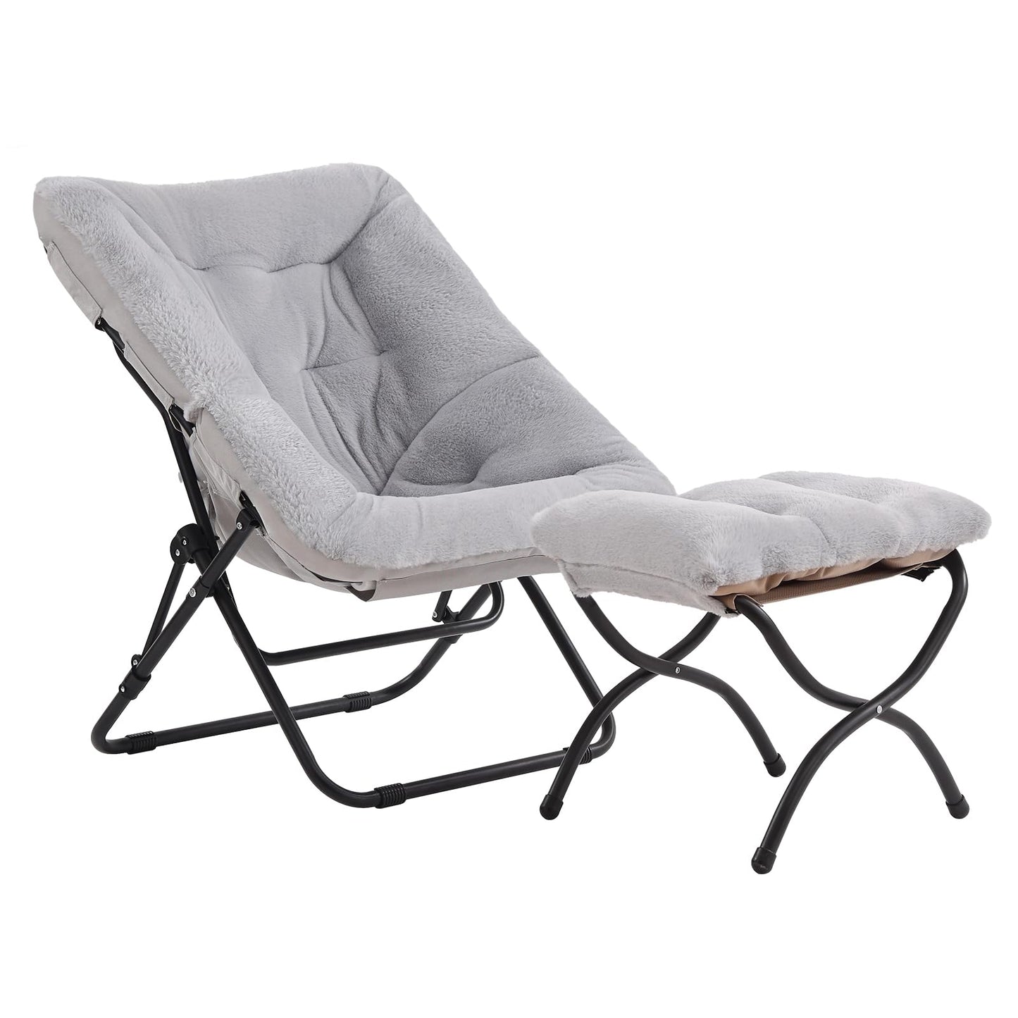 SESHINELL Comfy Saucer Chair with Ottoman, Oversized Foldable Faux Fur Lounge Accent Readin Chair Set with Metal Frame Moon for Bedroom, Living Room