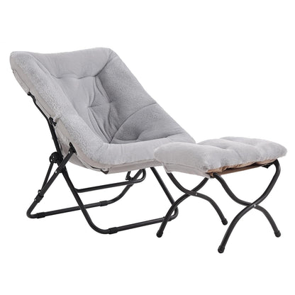 SESHINELL Comfy Saucer Chair with Ottoman, Oversized Foldable Faux Fur Lounge Accent Readin Chair Set with Metal Frame Moon for Bedroom, Living Room