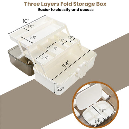ZOOFOX 3 Layer Multipurpose Dividing Storage Box, Plastic Craft Storage Boxes with Compartments, Folding Tool Box Organizer with 2 Trays