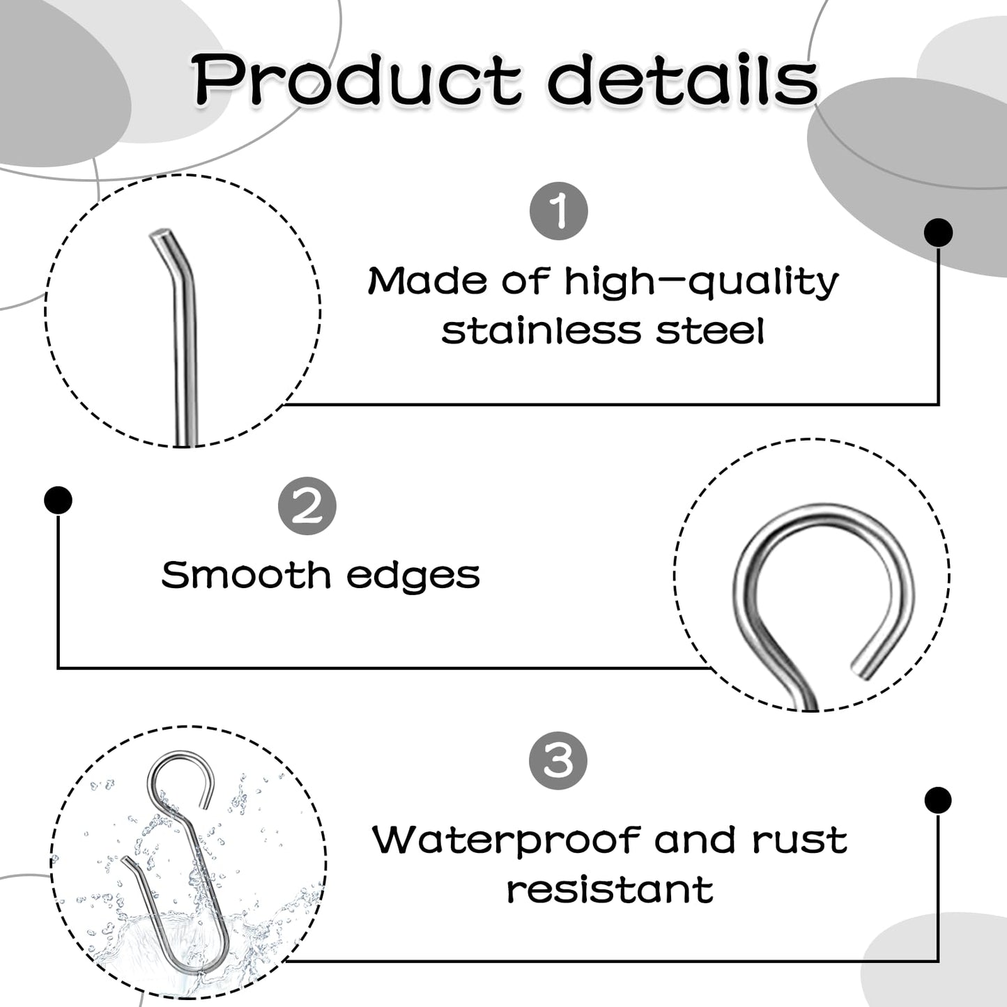 Eophmi 20 Pcs Shower Curtain Hooks, Stainless Steel, White, Universal Size, Easy to Use, Multi-Purpose