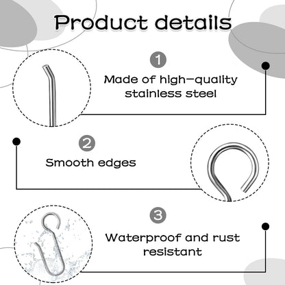 Eophmi 20 Pcs Shower Curtain Hooks, Stainless Steel, White, Universal Size, Easy to Use, Multi-Purpose