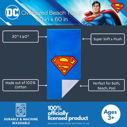 Franco Collectibles Superman Super Soft Cotton Bath/Pool/Beach Towel, 60 in x 30 in, (Official) WB Product