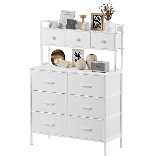 Mintnook Chest of Drawers, 9-Drawer Bedroom Cabinet with Handles, Wood Top, Metal Frame, Tall Storage Unit Dressing Table for Bedroom, Living Room,