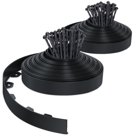 VOUNOT? 40m Flexible Lawn Garden Edging Border, Plastic Grass Path Edging with 80 Reinforced Securing Pegs, Height 5cm, Black
