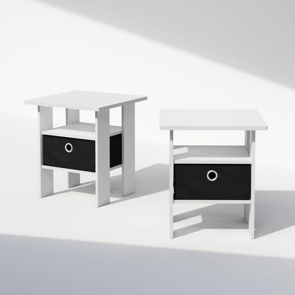Furinno TIDUR Set of 2, Bedside Table with Storage Bin, White