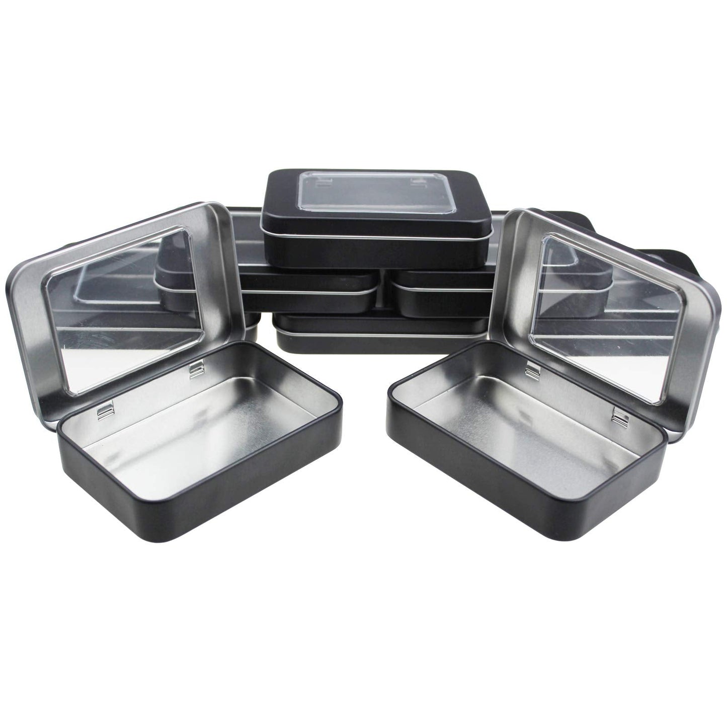 Goodma 8 Pieces Rectangular Metal Empty Hinged Tins, Black