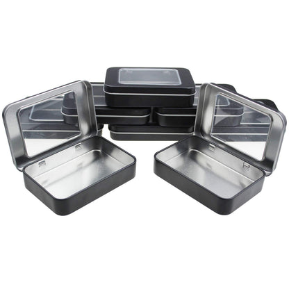 Goodma 8 Pieces Rectangular Metal Empty Hinged Tins, Black