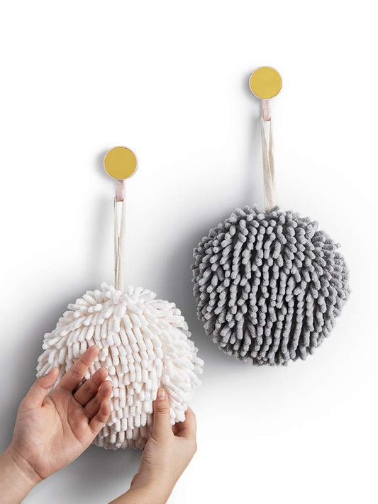 Sophie & Panda Fuzzy Ball Towel Sets of 2 White and Gray - Dry your hand instantly conveniently with this creative Bath towel set decorative towels