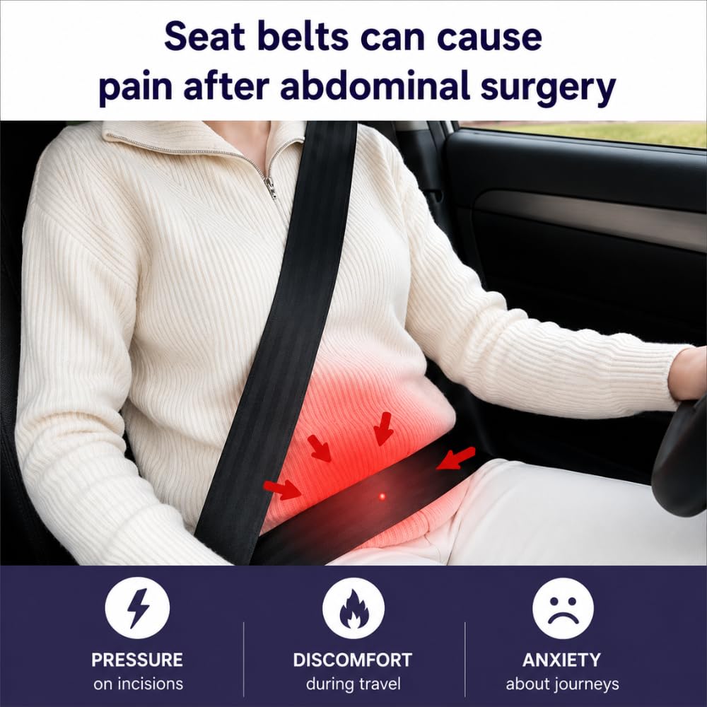 Seat Belt Pillow for Abdominal Surgery Recovery – Hysterectomy Pillow, C-Section Recovery Pillow, Tummy Tuck & Hernia Surgery Cushion