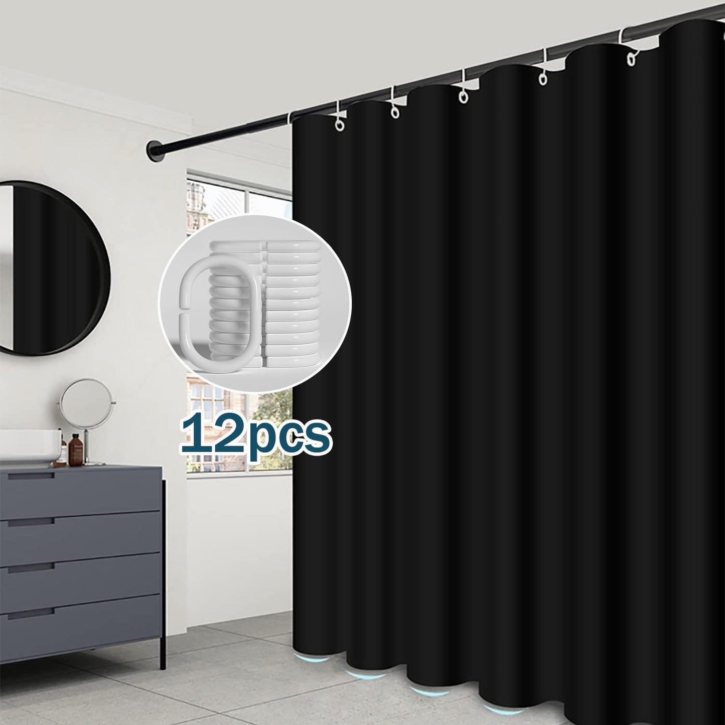 HUIBOHOU Shower Curtain, Mould Proof and Mildew Resistant Washable Bathroom Curtains, Shower Curtain for Bathroom, Bath Curtains with Hooks