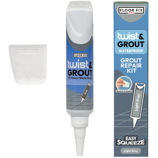 Floor-Fix Pro - Twist & Grout Repair Kit - Premixed & Waterproof Fast Tile Grout Reviver - Bathroom, Shower, Kitchen (Light Grey)