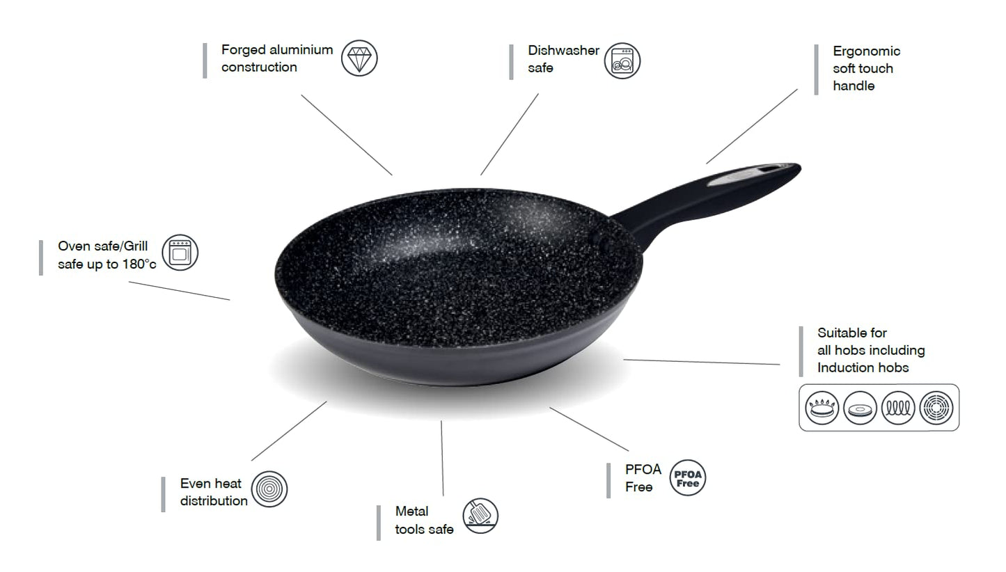 Zyliss E980107 Ultimate Non-Stick 2 x Frying Pans Set, 20cm/8in and 28cm/11in, Forged Aluminium, Black, Rockpearl Plus Non-Stick Technology, Suitable