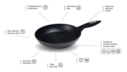 Zyliss E980107 Ultimate Non-Stick 2 x Frying Pans Set, 20cm/8in and 28cm/11in, Forged Aluminium, Black, Rockpearl Plus Non-Stick Technology, Suitable