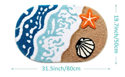 Coastal Bathroom Rug 20"x31" Starfish Seashell Ocean Decor Bath Mat