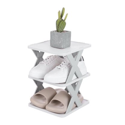 sourcing map 3-Tier Plastic Shoe Rack, Vertical Shoe Rack Stackable Storage Organizer Folding Space-Saving Narrow Slot Shelf for Closet Livingroom