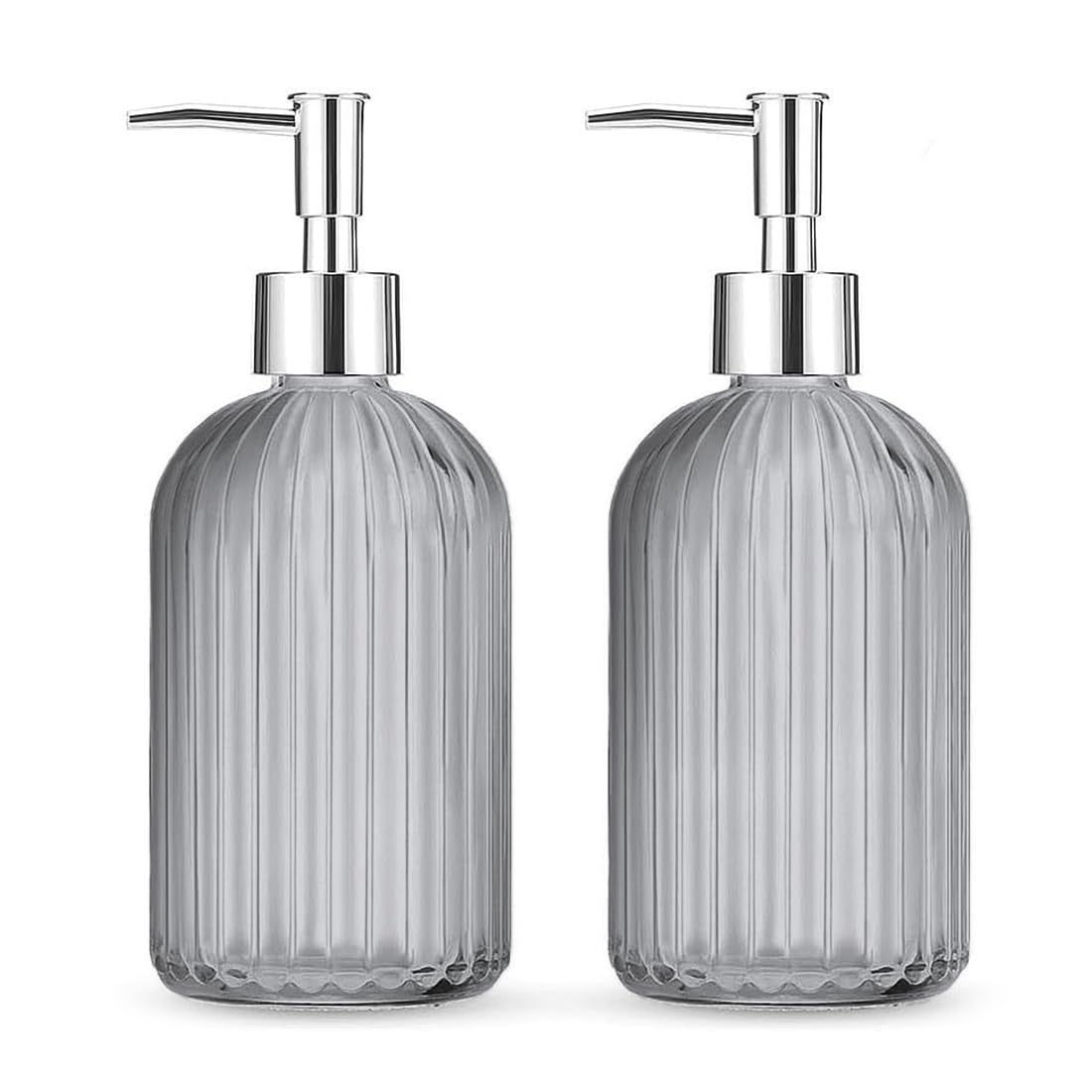 2 Pack Glass Soap Dispenser Bottle with Pump,14 Oz Clear Glass Jar Soap Liquid Hand Soap Dispenser, Refillable Liquid Hand Jar Dispenser for Bathroom