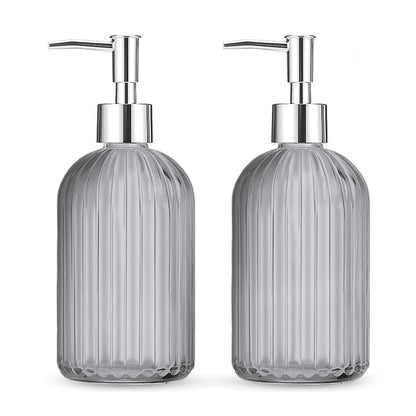 2 Pack Glass Soap Dispenser Bottle with Pump,14 Oz Clear Glass Jar Soap Liquid Hand Soap Dispenser, Refillable Liquid Hand Jar Dispenser for Bathroom