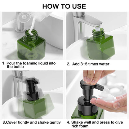 2 PCS Foaming Soap Dispenser, Hand Soap Dispenser, Refillable Foam Liquid Hand Soap Empty Plastic Pump Bottle Container for Bathroom Vanities