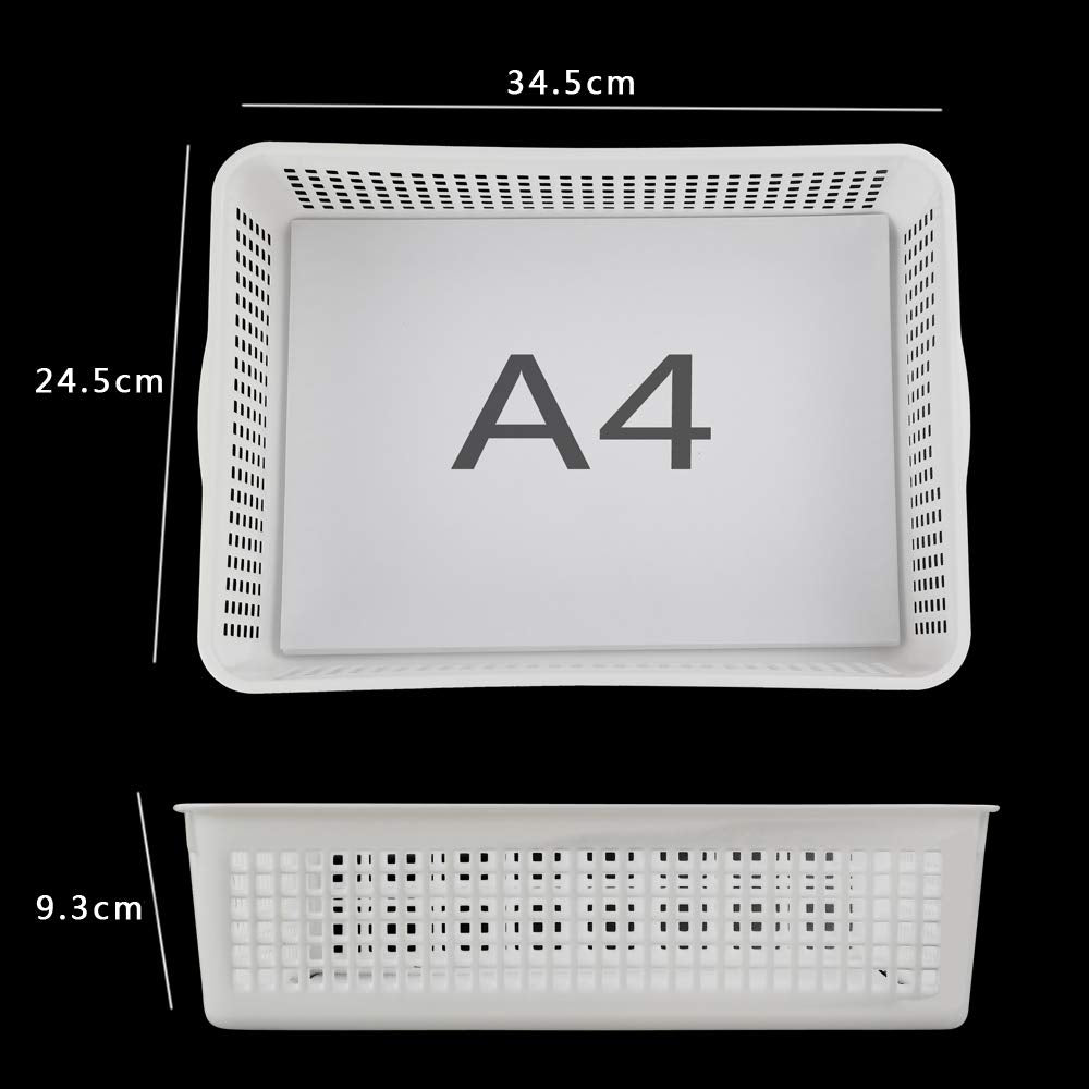 Gitany 6-Pack White A4 Basket Tray, A4 Rectangular Plastic Storage Basket