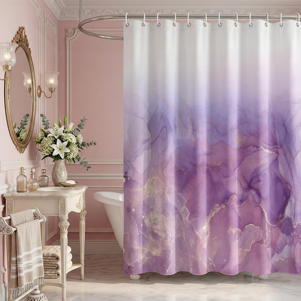 Rohxyzo Purple Gradient Abstract Shower Curtain, Modern Ink Art Polyester Fabric Shower Curtain for Bathroom, Wet Room Shower Curtain 180 x 180 cm
