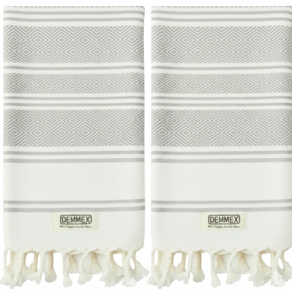 DEMMEX Certified Organic & OEKO-TEX Turkish Cotton Hand Towels - Set of 2, Quick Dry, Absorbent for Bathroom, Kitchen, Travel ? Soft Diamond Weave,