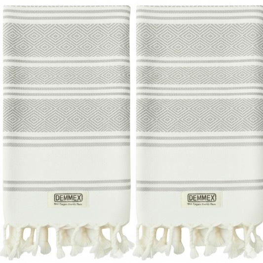 DEMMEX Certified Organic & OEKO-TEX Turkish Cotton Hand Towels - Set of 2, Quick Dry, Absorbent for Bathroom, Kitchen, Travel ? Soft Diamond Weave,