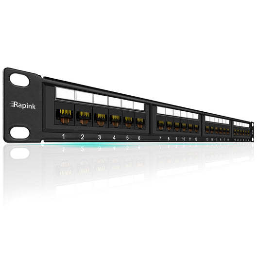 Patch Panel 24 Port Cat6 10G Support, Rapink Network Patch Panel UTP 19-Inch, Wallmount or Rackmount 1U Ethernet Patch Panel Punch Down Block for