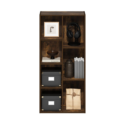 Furinno LUDER Book Shelf, 7-Cube Bookshelf, Bookcase, 9.4 x 19.5 x 41.7, for Living Room, Bedroom, Home Office, Amber PINE