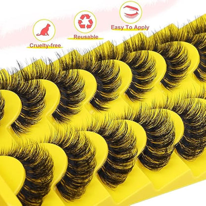 ALICE Cat Eye Lashes D Curl Russian Strip Lashes 17mm Fluffy False Eyelashes Clear Band Eyelashes Dramatic Faux Mink Lashes 8 Pairs