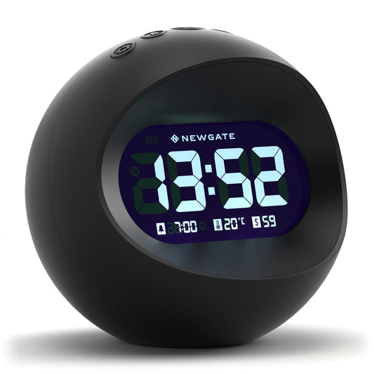 NEWGATE Center of The Earth Bedside Digital Alarm Bedroom Accessories LCD Screen Desk Clock, Acrylic, Black, cm