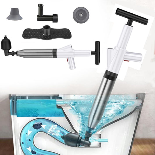 WCIC Heavy Duty Drain Unblocker Kit with 4 Replaceable Heads - High Pressure Plunger for Blocked Toilets, Sinks, Bathtubs, Floor Drains & Pipe Clogs