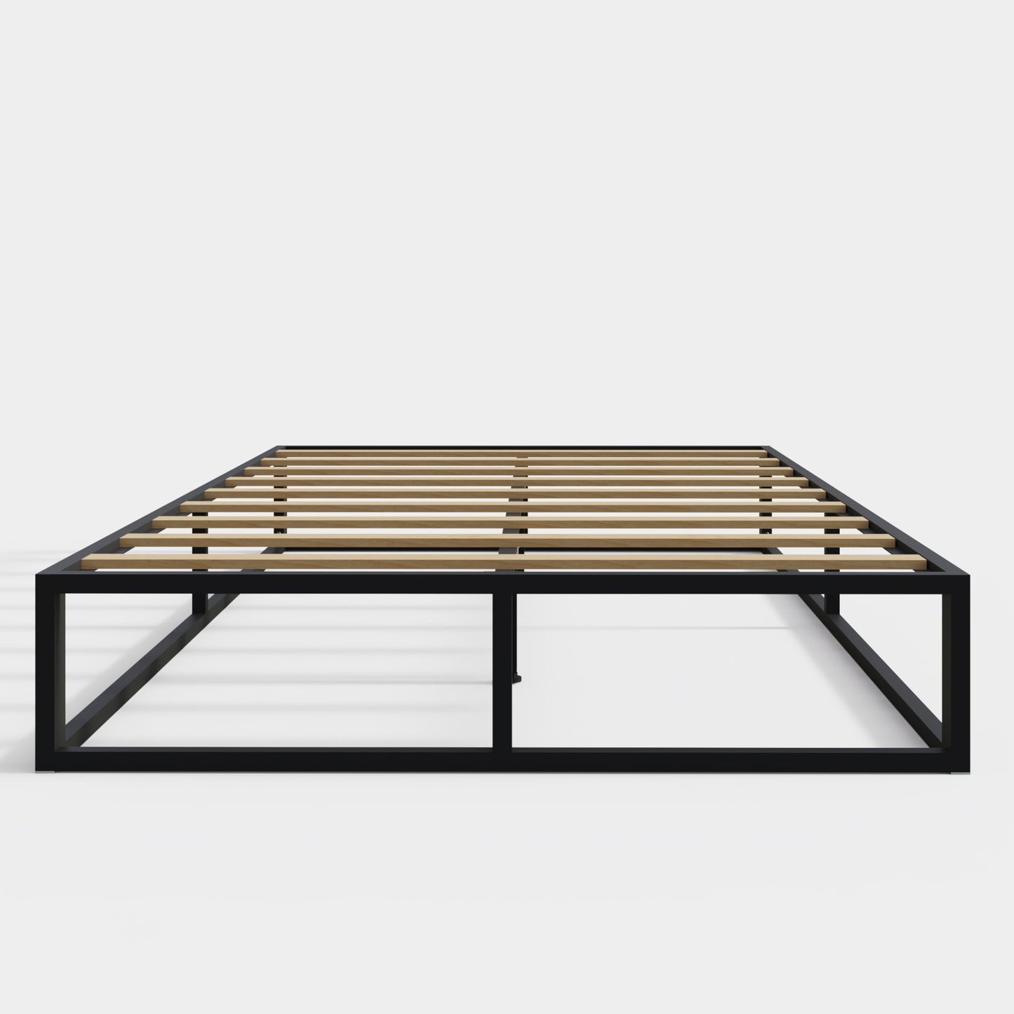 GFW Loft Platform Small Double Bed, Black Metal Bed with Wooden Slats, Modern Industrial Platform Bed, Easy Assembly 4ft Bedroom Furniture