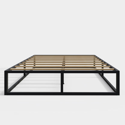 GFW Loft Platform Small Double Bed, Black Metal Bed with Wooden Slats, Modern Industrial Platform Bed, Easy Assembly 4ft Bedroom Furniture