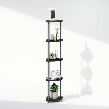 Furinno TURN-N-TUBE Corner Shelf, 5-Tier Corner Display Rack, Shelving Unit, for Organization and Storage, Living Room, Home Office, Garage, Bedroom