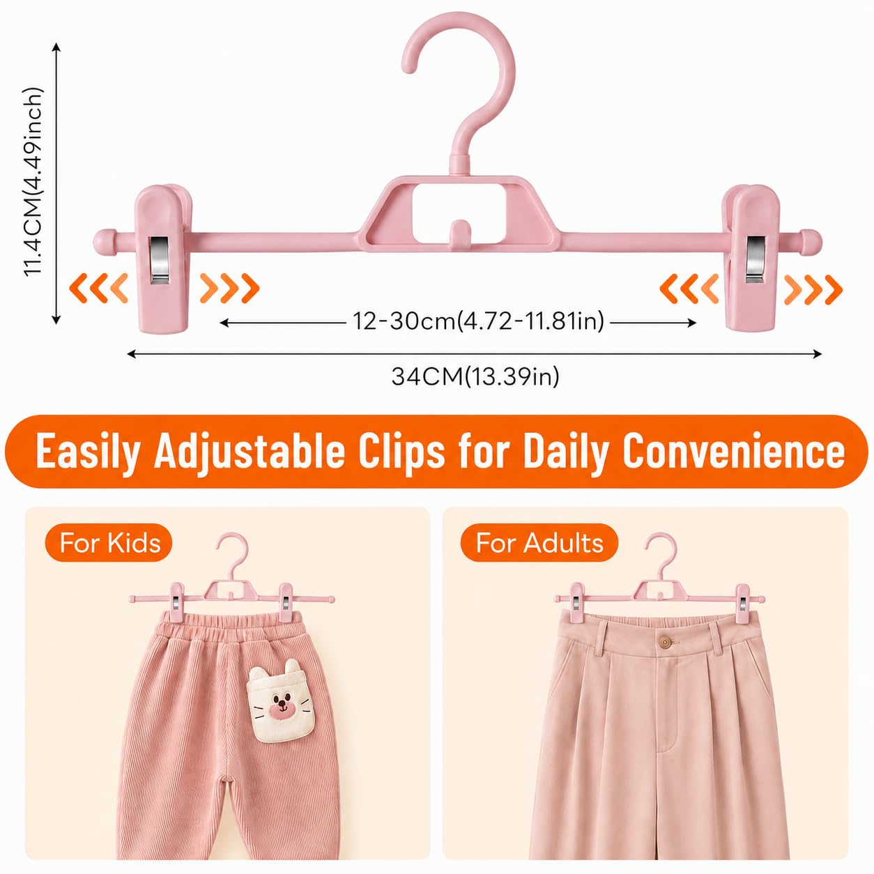 10 Pack Trouser Hangers with Clips, Space Saving Skirt Hangers Organiser