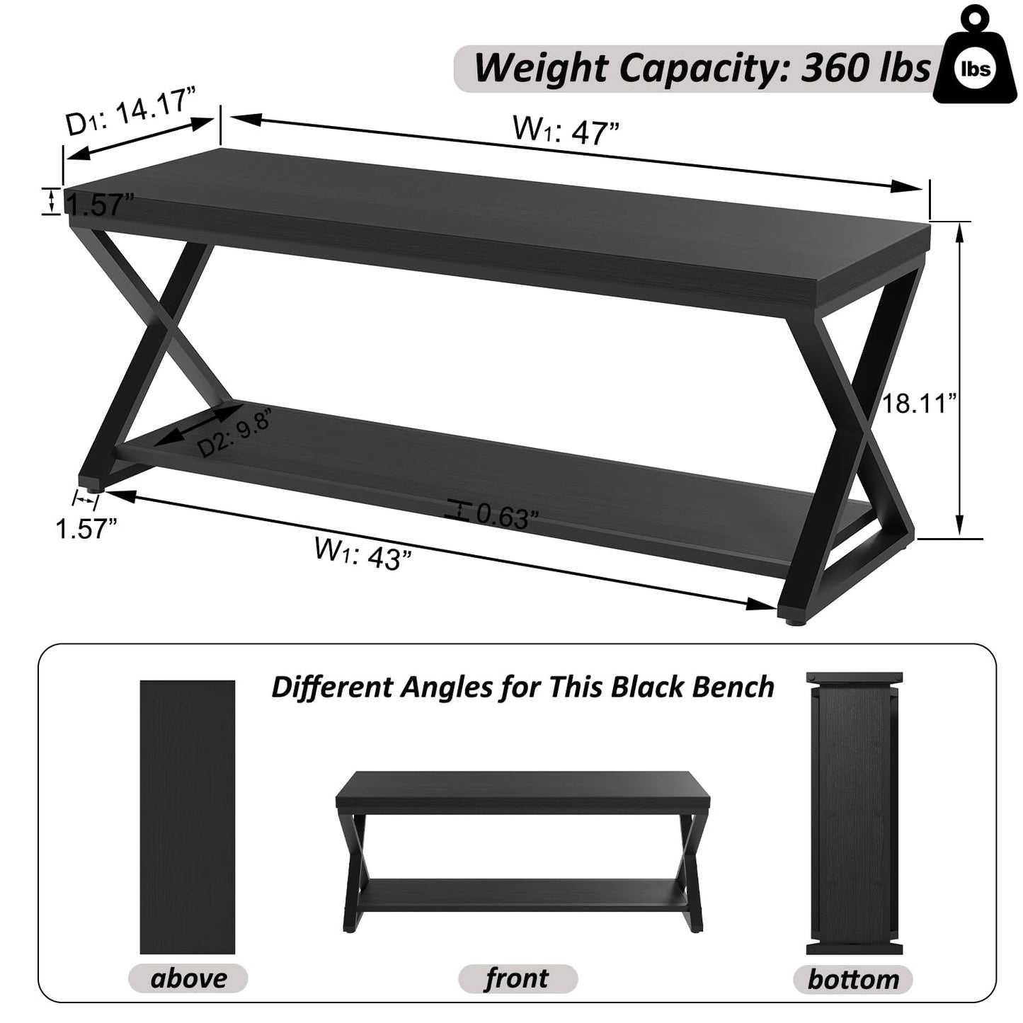 IBF Shoe Storage Bench Entryway shoe Benches for Hallway 120cm Black Oak