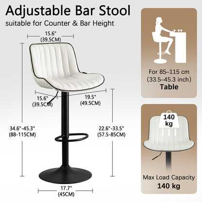 YOUNUOKE Bar Stools Set of 2 White Counter Height Bar Chairs