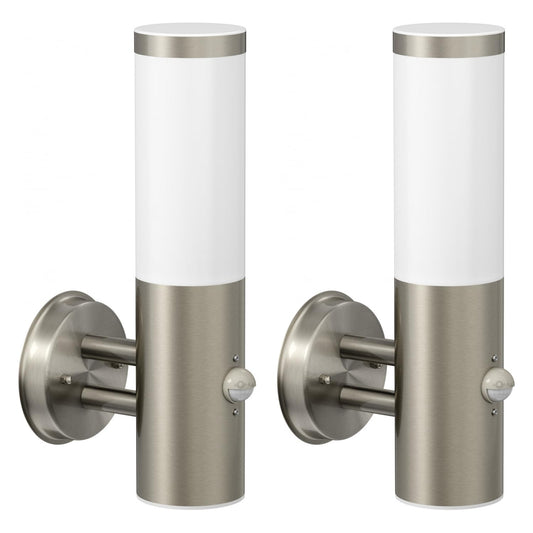 ledscom.de 2 pcs. Wall Light PORU for Outdoors, IP44, Motion Detector, Stainless Steel, Stainless Steel matt, Round, 1x E27 max. 15W
