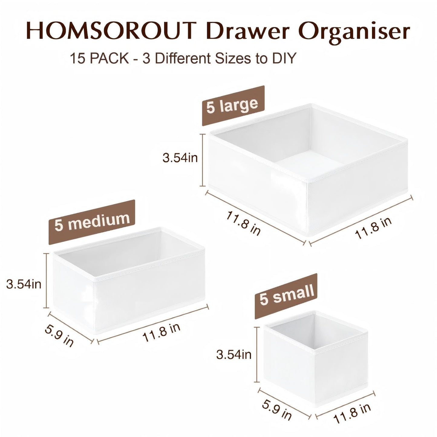 Homsorout 15 Pack Foldable Drawer Organisers Clothes - Fabric Storage Box Wardrobe Drawer Dividers Cubes for Baby Clothing, Socks, Underwear, Ties