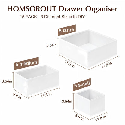 Homsorout 15 Pack Foldable Drawer Organisers Clothes - Fabric Storage Box Wardrobe Drawer Dividers Cubes for Baby Clothing, Socks, Underwear, Ties