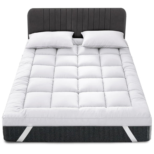 GC GAVENO CAVAILIA Quilted Mattress Topper King Size 10cm Deep | Hotel Quality King Size Mattress Topper 4 Inch Thick with Elastic Corner Straps |