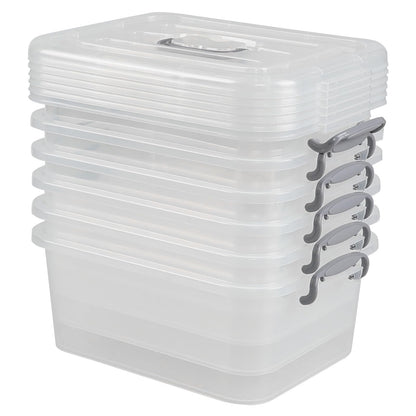 Afromy 6 Packs Storage Boxes with Lids, Clear Plastic Bin with Handle, 8L